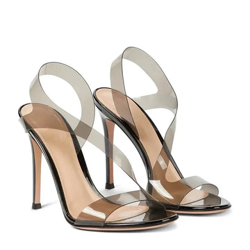 Pvc Open Toe Stiletto Heel Sandals Woman Summer 2025 Sexy Apricot Black Transparent Slip-On High Heel Formal Dress Shoes