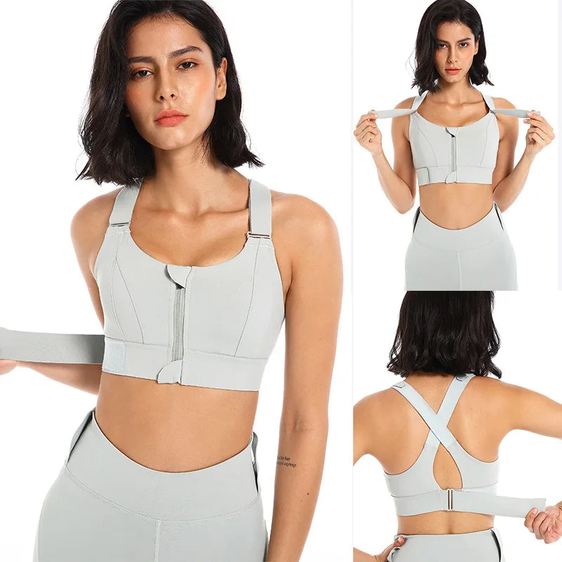 Xlwsbcr Women Sports Bras Yoga Vest Front Zipper Plus Size Adjustable Strap Shockproof Gym Fitness Athletic Brassiere