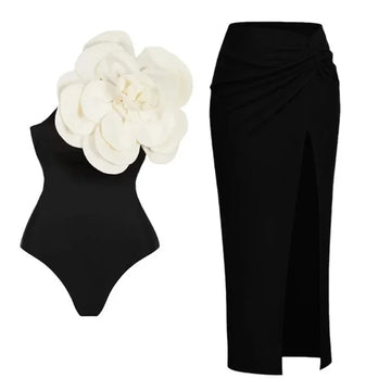 Handmade 3D Flower One Shoulder One Piece Swimsuit and Skirt Clearance Wholesale Bathing Suit Bodysuit Dress