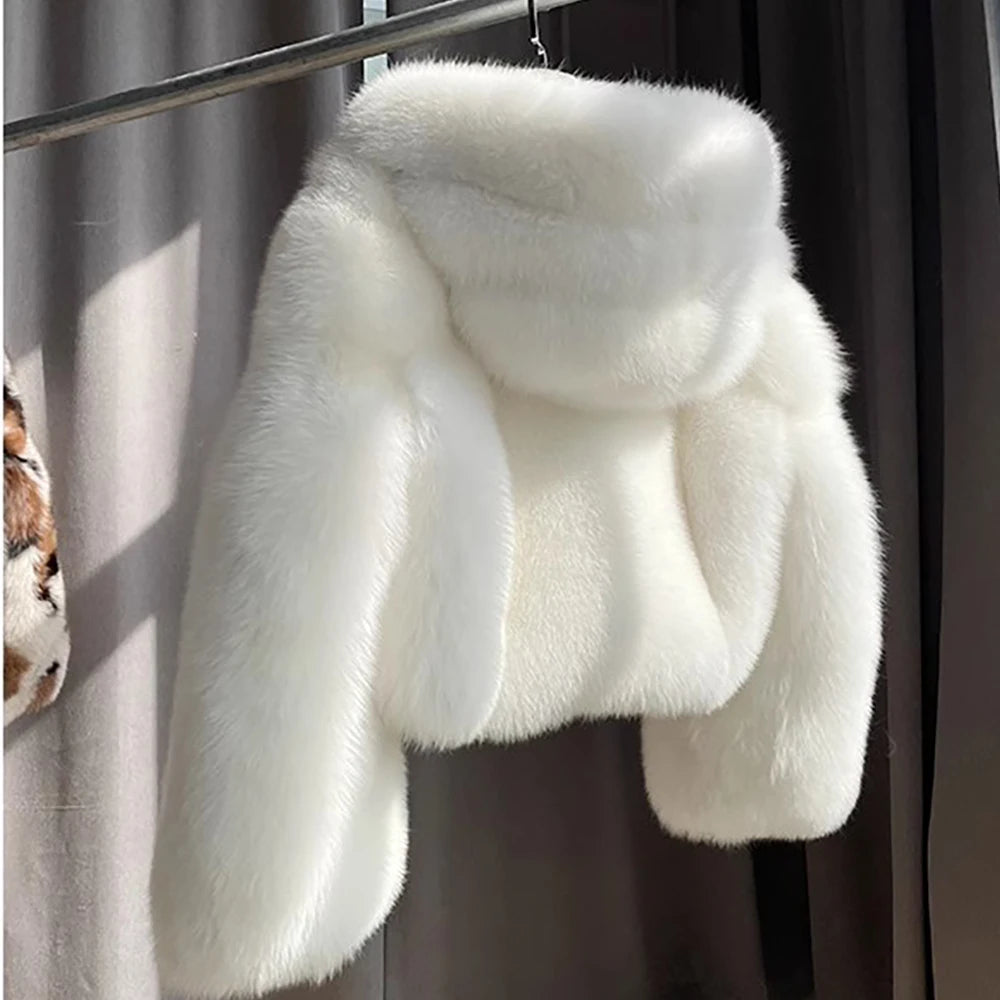 Faux fur coat for Women Luxury fur coat faux fur jackets for women faux fur Hooded coat Vintage fur coat