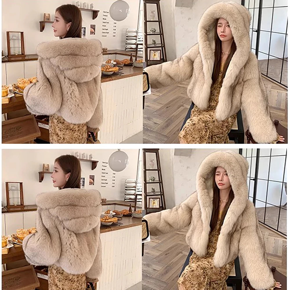 Faux fur coat for Women Luxury fur coat faux fur jackets for women faux fur Hooded coat Vintage fur coat