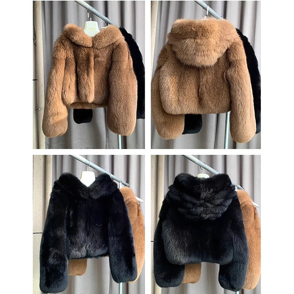 Faux fur coat for Women Luxury fur coat faux fur jackets for women faux fur Hooded coat Vintage fur coat