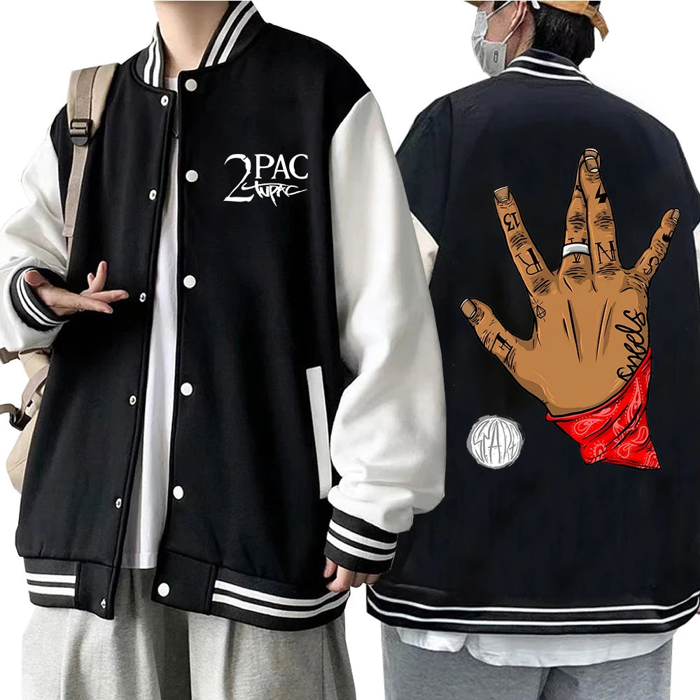 Rapper 2Pac Tupac Shakur Hoodie Baseball Uniform Jacket Women Men Baseball Jacket Hip Hop Fashion Street Style Hoodie Tops
