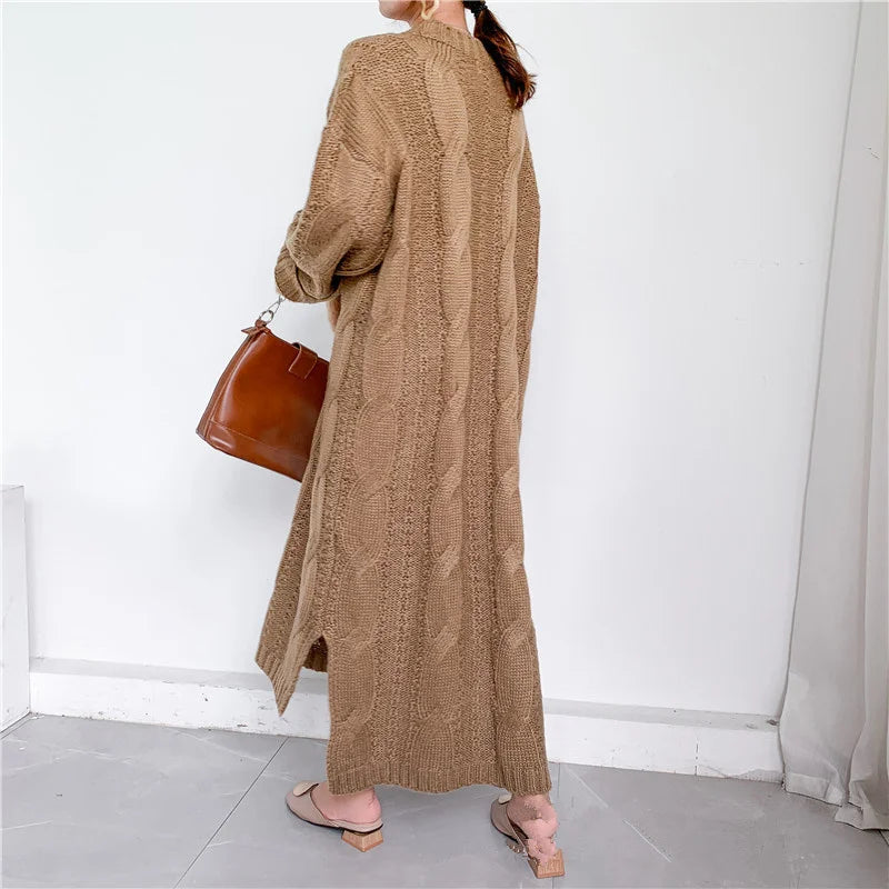 Mohair Oversize Thick Autumn Winter Sweater Dress Women 2020 Side Slit Vintage Twist Pattern Low High Design Knitted Long Dress