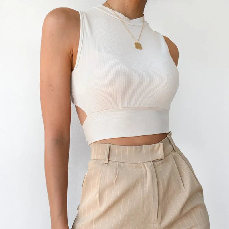 Sexy Backless Femmes Tob Top Bandage Slim Crop Top Summer 2024 Streetwear décontracté Tops Coton Soft Soft Criss Cross Top