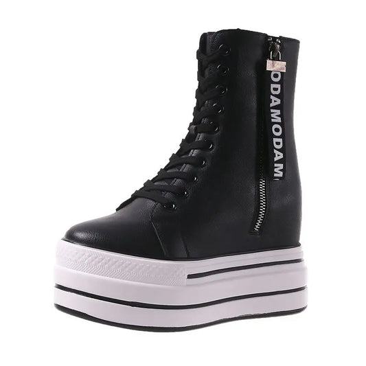 White Trendy Boots Women High Top Sneakers Platform Zip Ankle Boots Femme Chaussures Femmes Height Increase Outdoor Sports Shoes