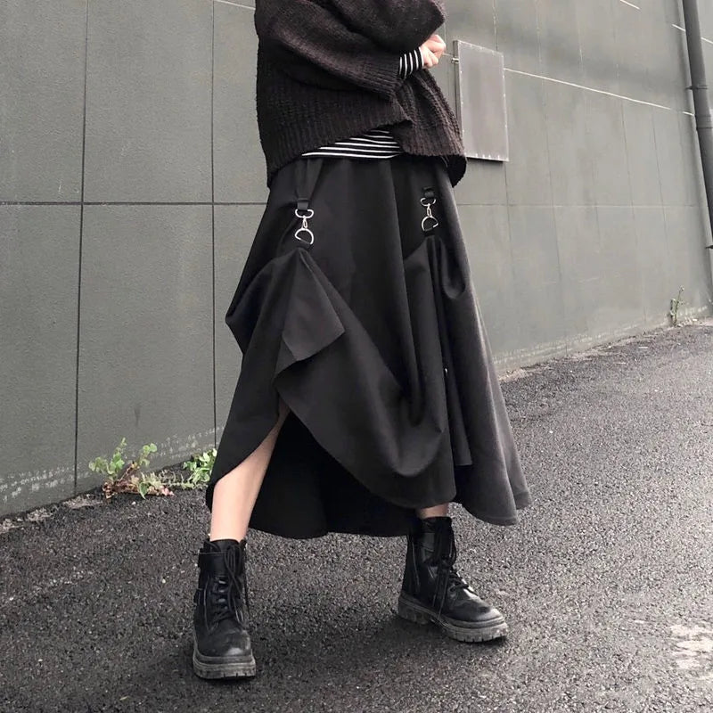 Plus Größe Harajuku Punk Style Röcke Frauen hohe Taille Schnalle Unregelmäßiger gotischer Rock schwarzer Hüft -Hop Streetwear frei verstellbar