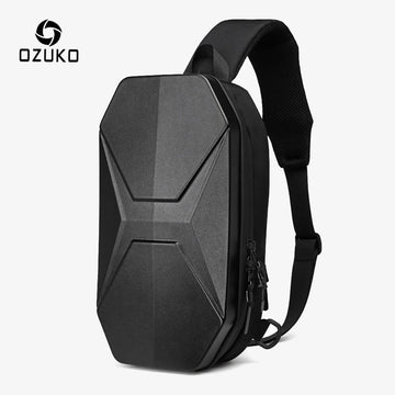 OZUKO Men Shoulder Bags Fashion Hard Shell Chest Bag Male Waterproof Short Trip Messenger Bag USB Charging Crossbody Bag Teenage