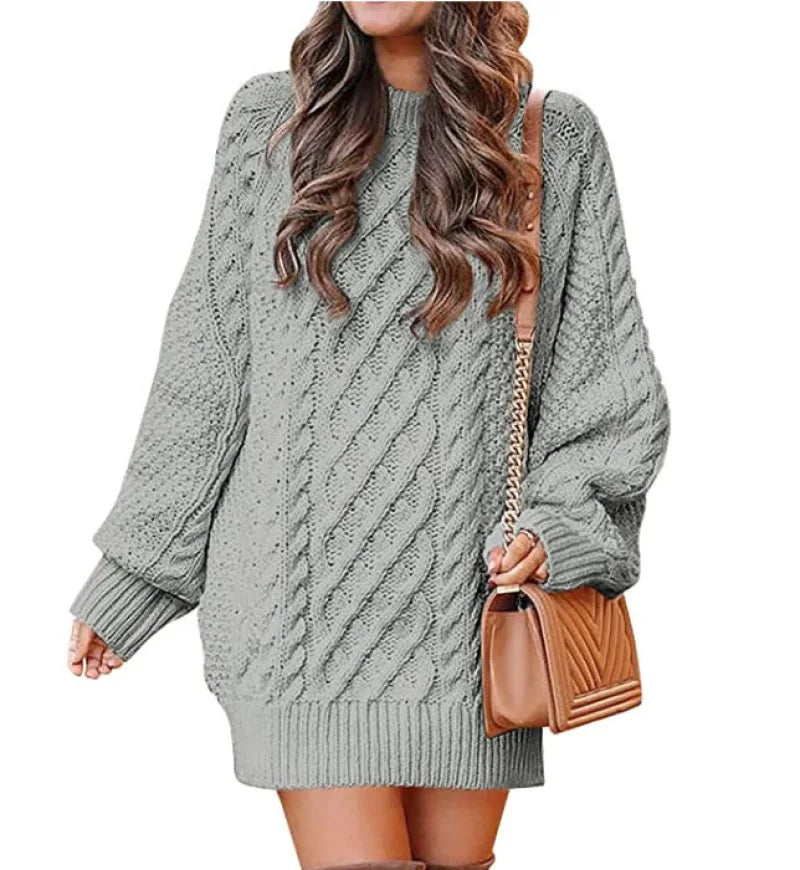 13 Colors Women Crewneck Long Sleeve Oversized Tops Cable Knit Chunky Pullove Thick Autumn and Winter Sweater Dresses