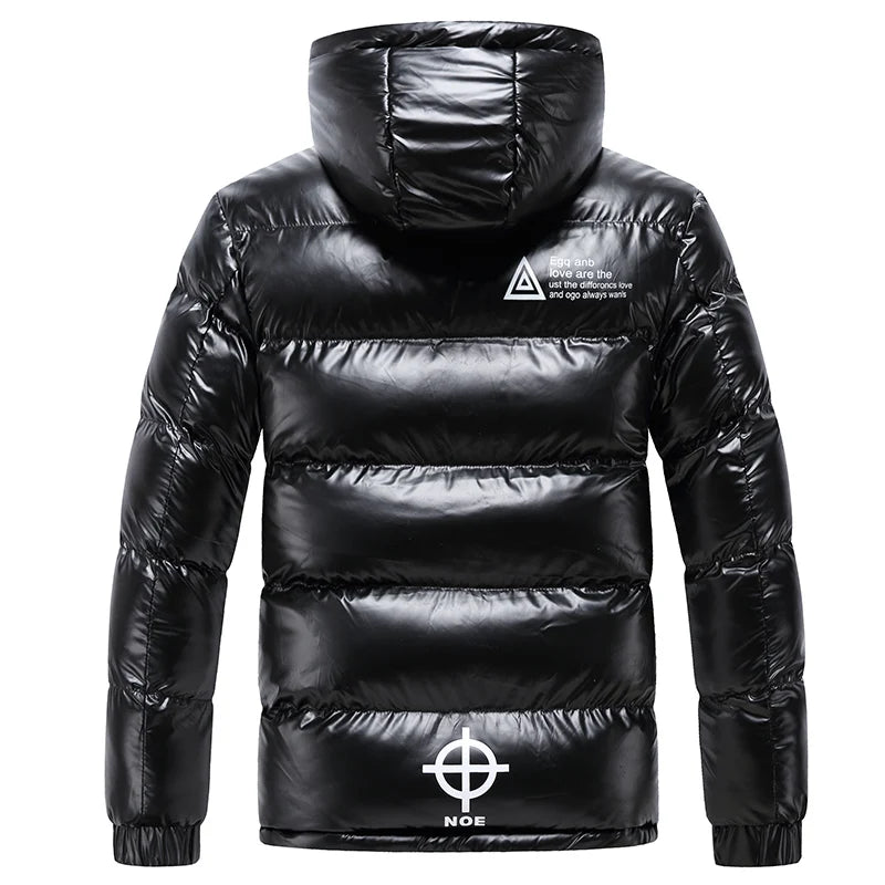Fashion Men Clothing Warm Letter Printed Silver Mens Down Jacket Streetwear Zipper Male Hooded Winter Jackets Doudoune Homme 4XL