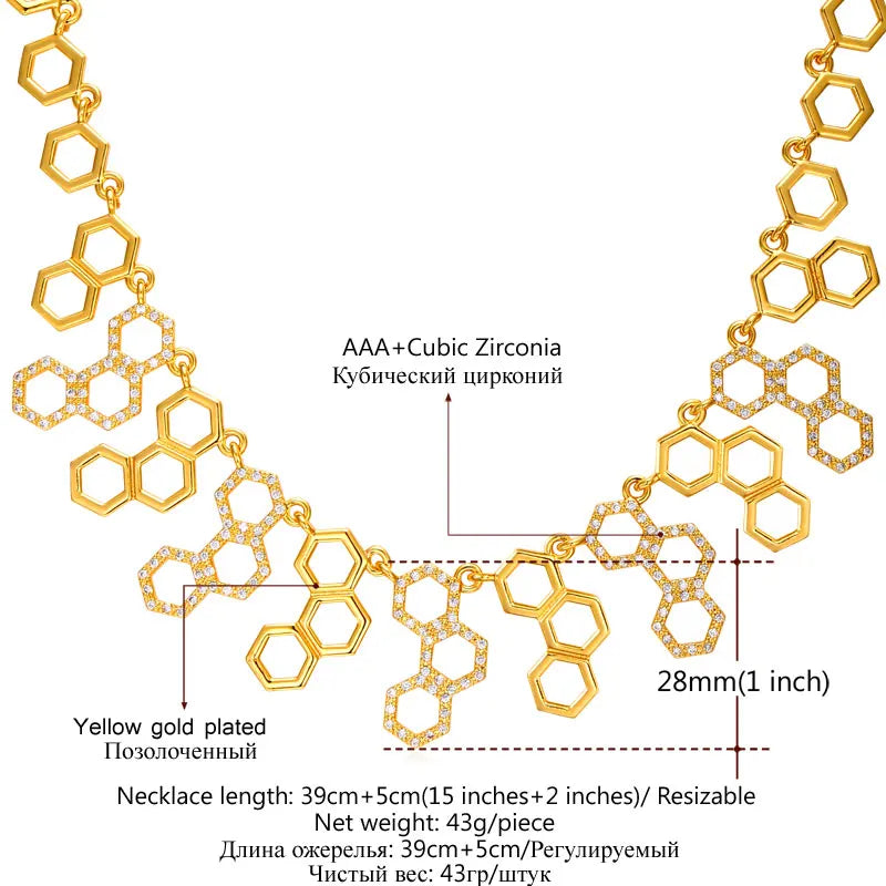 U7 Hexagonal Jewelry New Trendy Molecule Necklace For Women Gold Color Party Statement H2O Necklace  N546