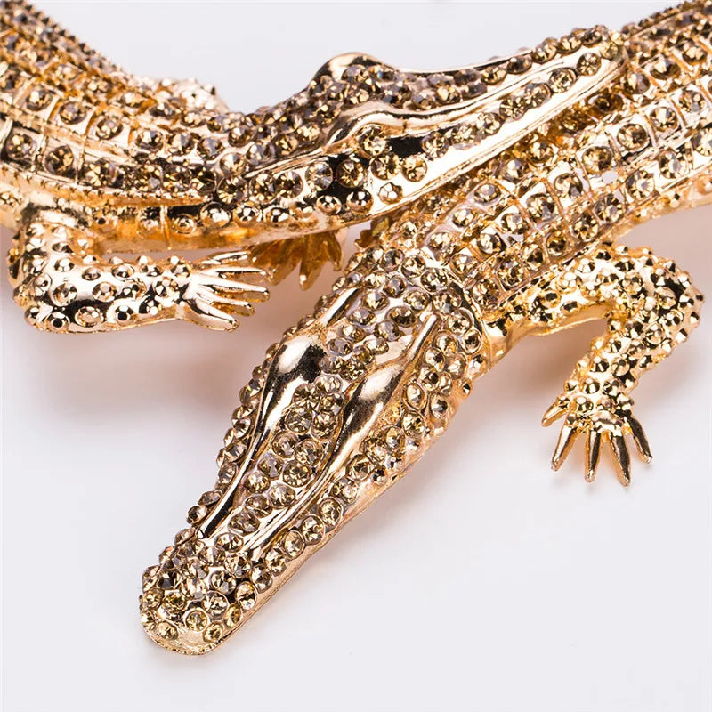 Ahmed New Design Exaggerated Punk Full Crystal Crocodile Necklace for Women Fashion Trending Statement Necklace Collar Bijoux