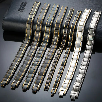 Vinterly Black Bracelet Male Chain Steel Magnetic Bracelet Benefits Germanium Wrist Band Magnetic Hologram Bracelets Men Women