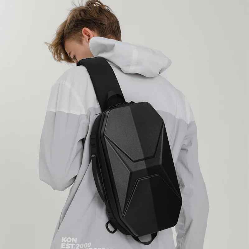 OZUKO Men Shoulder Bags Fashion Hard Shell Chest Bag Male Waterproof Short Trip Messenger Bag USB Charging Crossbody Bag Teenage