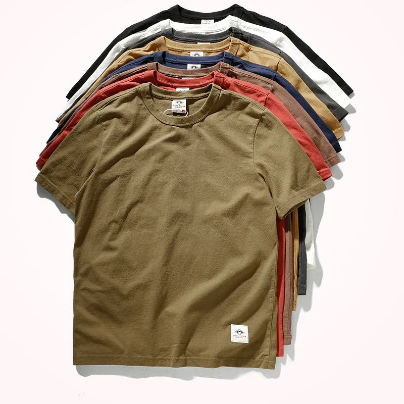 31100# Summer New Men's Fashion Simple Short-sleeved O-neck Solid Color T-shirt 100% Cotton Washed Old Bottoming Slim T Shirt