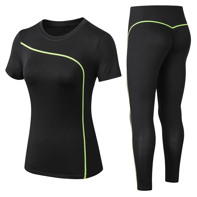 Set di yoga secco veloce a secco 2 pezzi femminile pantaloni lunghi pantaloni lunghi abiti da fitness sportivo esterno outfit sportivo taglie forti per donna