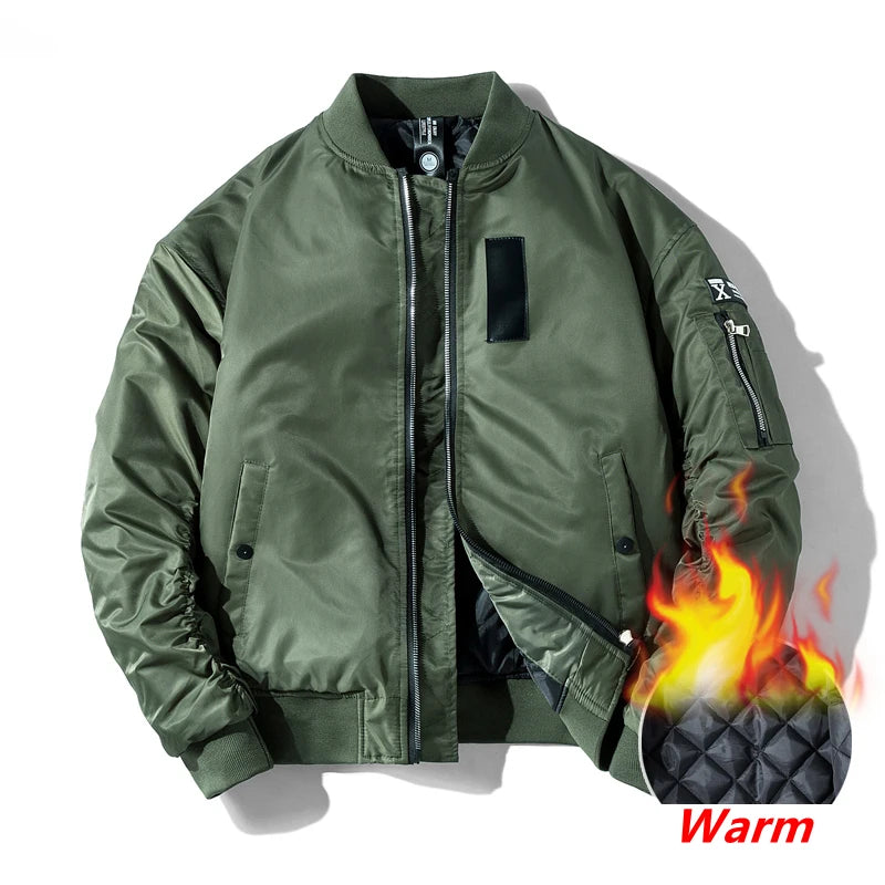 Men's Classic MA-1 Bomber Jacket Autumn Winter Male's Long Sleeve Thick Flight Pilot Coat Military Baseball Couple Windbreaker