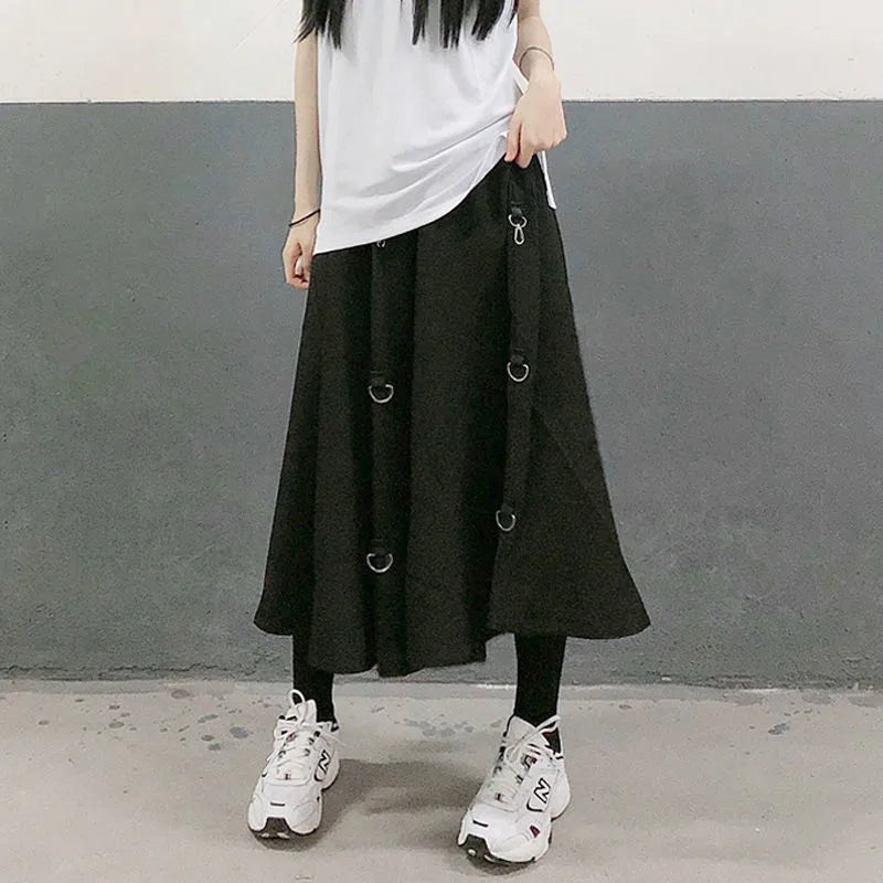 Plus Größe Harajuku Punk Style Röcke Frauen hohe Taille Schnalle Unregelmäßiger gotischer Rock schwarzer Hüft -Hop Streetwear frei verstellbar