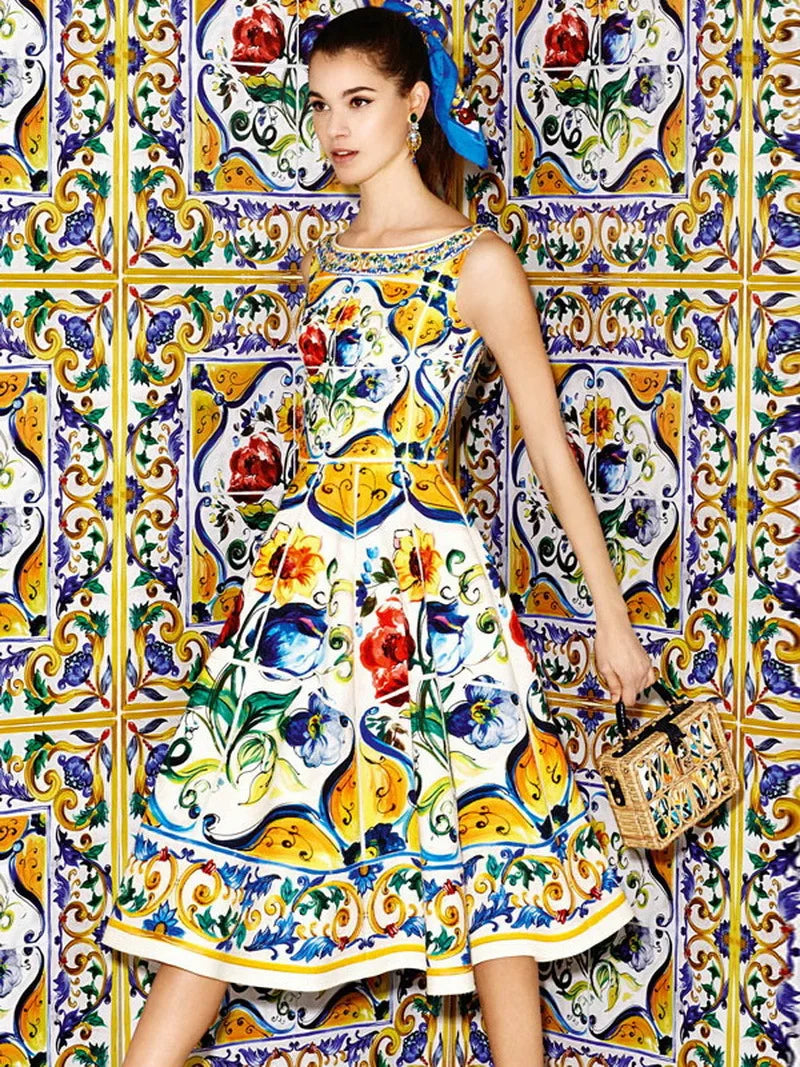 Luxury Designer Fashion Women's  Midi Dress WIth Multicolor Floral Print Summer Clothing  for Holiday Party Vacation 2024