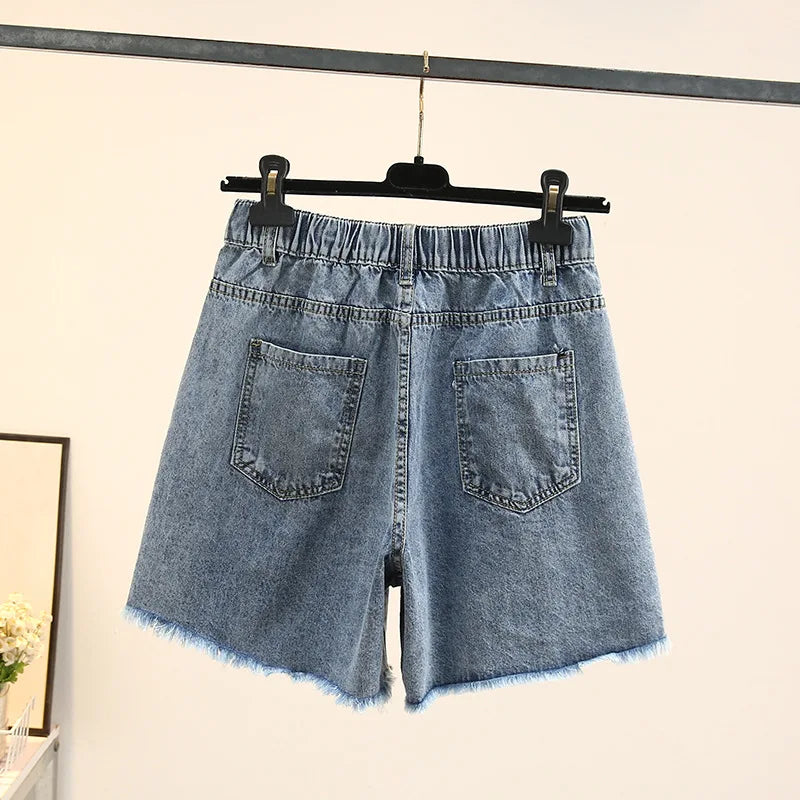 PLUS TAMANHO MULHERM SHORTS DENIM 2023 Jeans retos de moda de verão LONE HOT Pants Curve Roupos de Curve J4-1048