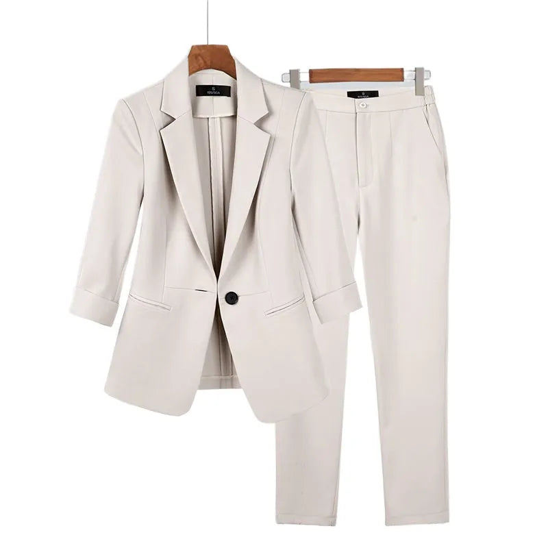 2024 Primavera Verão Novo Jaqueta Elegante Combinando Conjunto de Blazers Coreanos de Blazers Cheia Mulher 2 Peças 2 Peças Terno Profissional Feminino