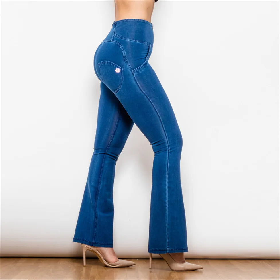 Shascullfites Butt Lift Flare Jeans Vintage Blau dünne Neuankömmlinge modische Weitbein hohe Taille Denim gewaschene Blue Jeans