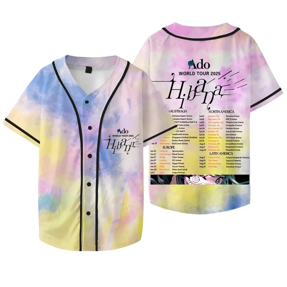 Ado Hibana World Tour 2025 Merch Short Sleeve T-shirt Baseball Jersey Streetwear Hip Hop Baseball Uniform Casual Sportswear