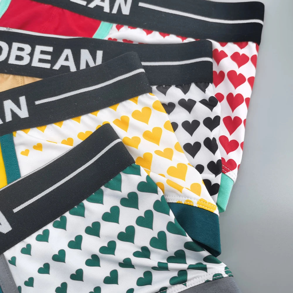 Seobean 4-Pack Men's Soft Comfortable Fashion Heart Boxer Briefs Lightweight Underwear for Daily Wear