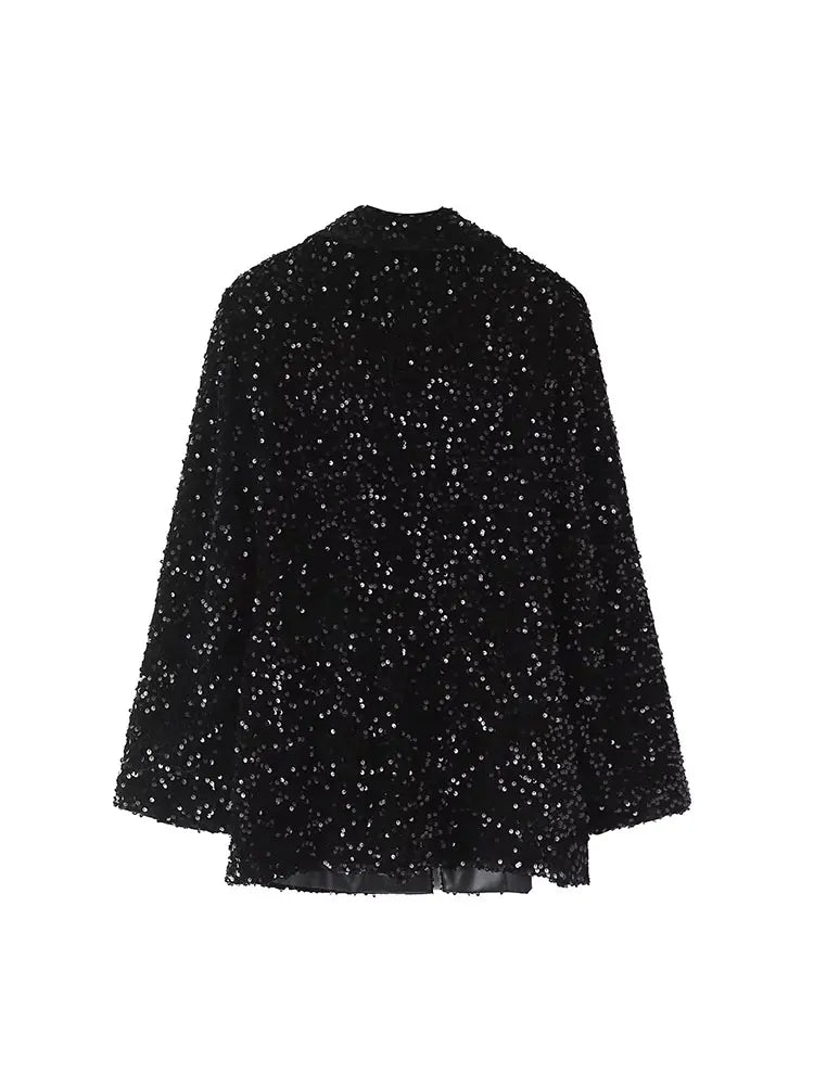 Traf 2023 Automne Nouvelle Fashion Femmes Shiny Sequins à double poitrine