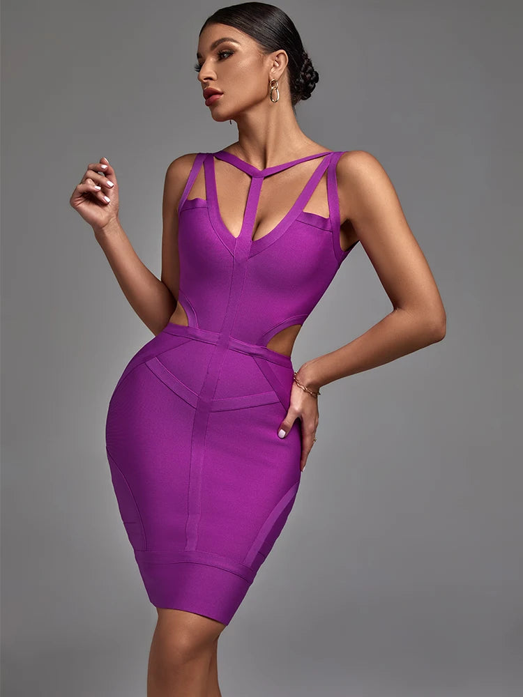 Purple Bandage Dress 2022 New Women's Bodycon Dress Elegant Sexy Strappy Evening Club Party Dress High Quality Summer Outfits