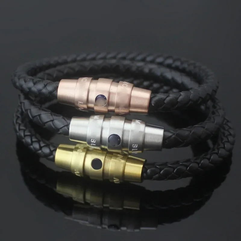 Stainless Steel Genuine Leather Bracelet, Titanium Steel Stainless Steel Decoration, Men's Leather Rope Bracelet