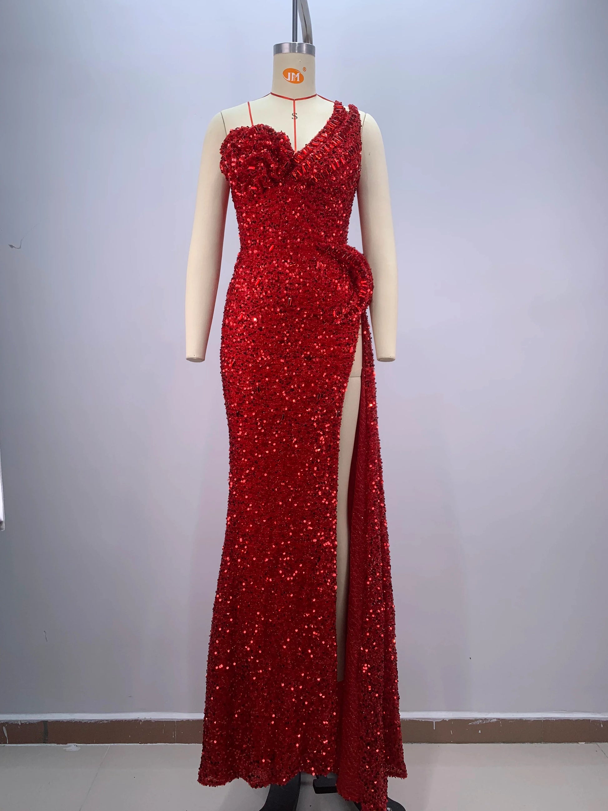 2024 New Arrival Red Color Women Sexy Strapless Shinning Sequins Floor-lenght Dress Wedding Party Celebrate Prom Dress Vestido Red