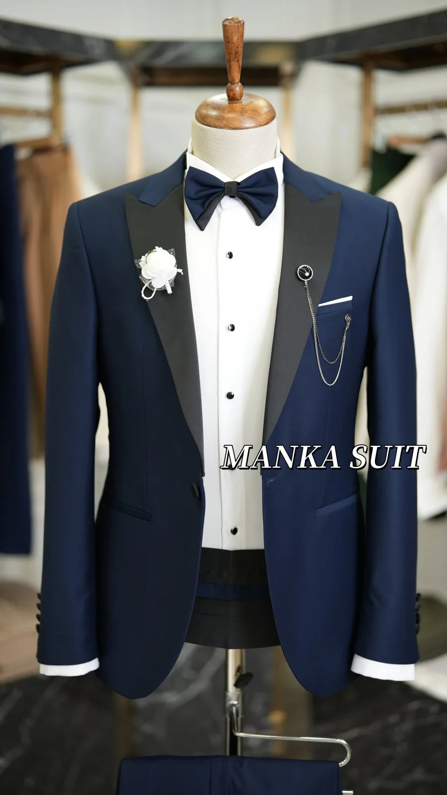 Peak Lapel Single Breasted Navy Blue Groom Suits for Wedding 2pcs Blazer Pants Formal Party Men Costume