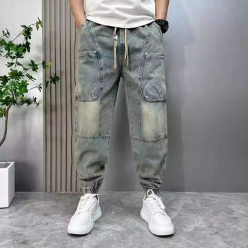 Trendy Loose Harem Pants Elastic Waist Stylish Cropped Jeans Men's Spring Autumn New Arrival