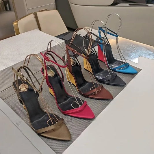 Summer Fashion Show High Heel Sandals, Chunky Heel Party Shoes, Slim Strap Dress Sandals with Ankle Strap, Elegant Evening Wear"