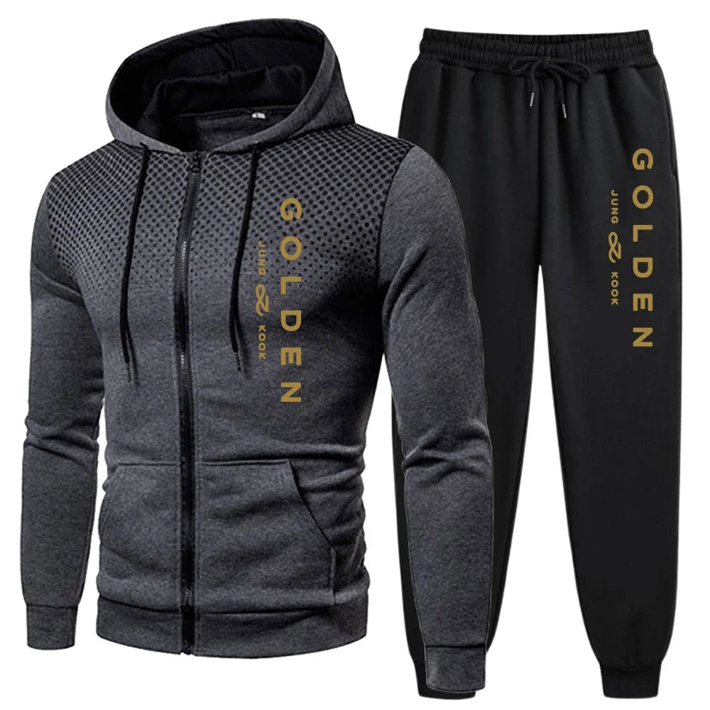 2025 Mens Tracksuits Print Casual Round Dot Zipper Hoodies+Jogging Pants 2 Pcs Set Mens Sweatshirt Coat Trend Quality Streetwear
