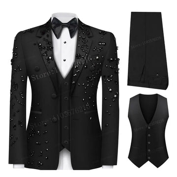 Luxury 3 Pieces Men's Suits Single Breasted 2 Button Suits Tuxedo Jacket Blazer for Wedding Groom Business Dinner Party Suits