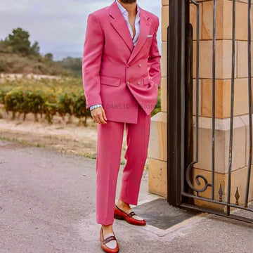 Formal Men Wedding Suits 2 Piece Red Groom Tuxedos for Prom Party Male Suit Fashion Men Clothing Peak Lapel Jacket with Pants