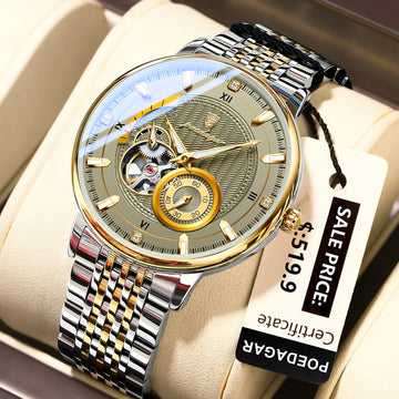 POEDAGAR Luxury Man Wristwatch Top Automatic Mechanical Luminous Men Watch Hollow Tourbillon Stainless Steel Men's Watches Reloj