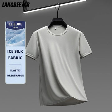 High Quality Ice Silk Quick Dry New Summer Brand Tops Mens t Shirts Solid Fashion Sport Short Sleeve Casual Mens Clothing 2025