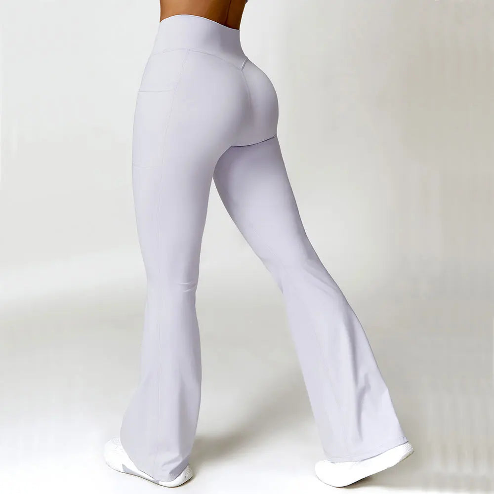 Pantalones de yoga Pantalones de yoga Mujeres Pantalones de pierna ancha de la cintura Mujeres Push Up Fitness Sports Pantocates de baile Latino