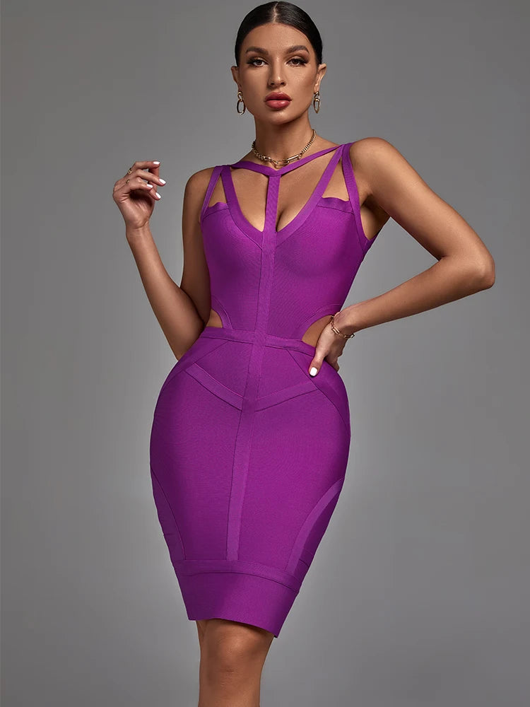 Purple Bandage Dress 2022 New Women's Bodycon Dress Elegant Sexy Strappy Evening Club Party Dress High Quality Summer Outfits