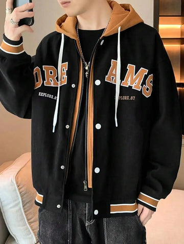 Men's Autumn New Brand All-match Student Letter Hooded Jacket Trendy Women High Quality Varsity Baseball Uniform Jacket