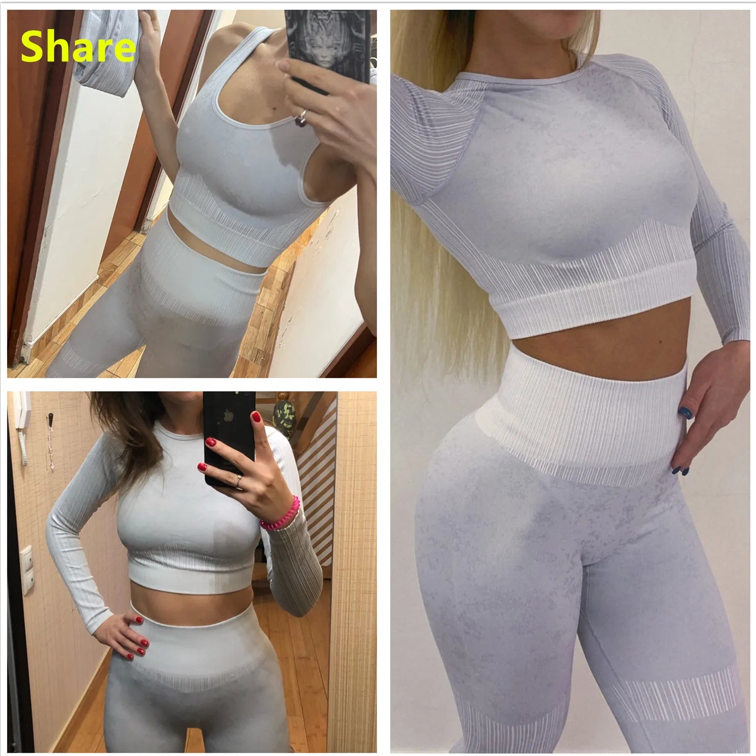 Nahtloses Yoga-Set Frauen 2pcs zweiteilige Langarm Crop Top T-Shirt Leggings Outfit Kleidung Fitnessstudio Fitnessanzug Sportsets