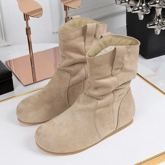 Gacimy Women's Fashion Suede Boots Outdoor Casual Flat Boots Comfortable Soft Bottom Short Ankle Boot Luxury Slip On  Lady Shoes