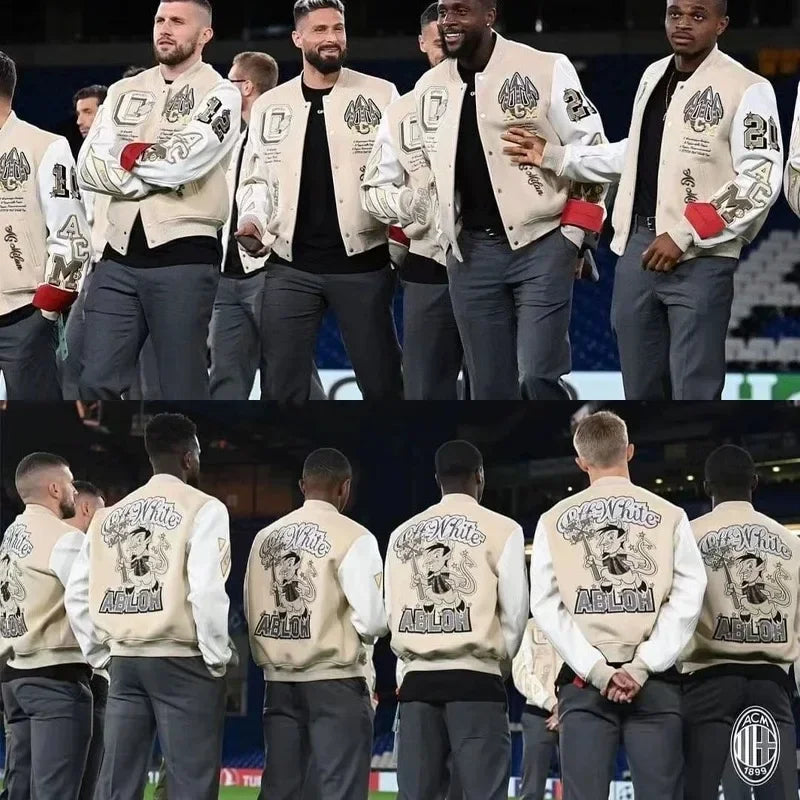 Pop Trendy Soccer Fashion New Men's Embroidered Bomber Jacket Hip Hop Letter Splicing Leather Baseball Clothing Y2K Jacket