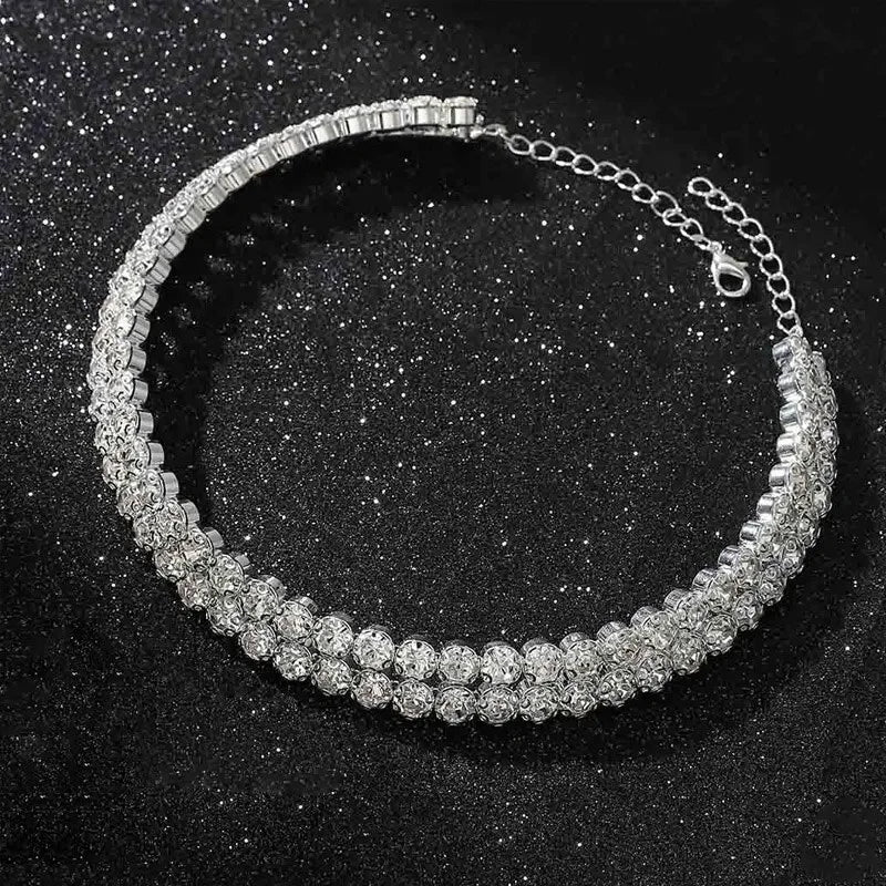 New Fashion Double-layer Rhinestone Choker Necklace Round Flower Crystal Ins Trendy Neck Jewelry Statement Bridal Wedding Collar