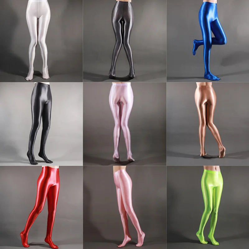 Colorful Satin Glossy Pantyhose Sexy Stockings Shiny Yoga Pants Leggings Sport Tights Women Fitness High Waist Tights