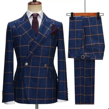 men suit party 2024 New Male Suit Tailor-Made 3 Pieces Set Fashion Plaid Peak Lapel For Business Wedding Party Singer Groom