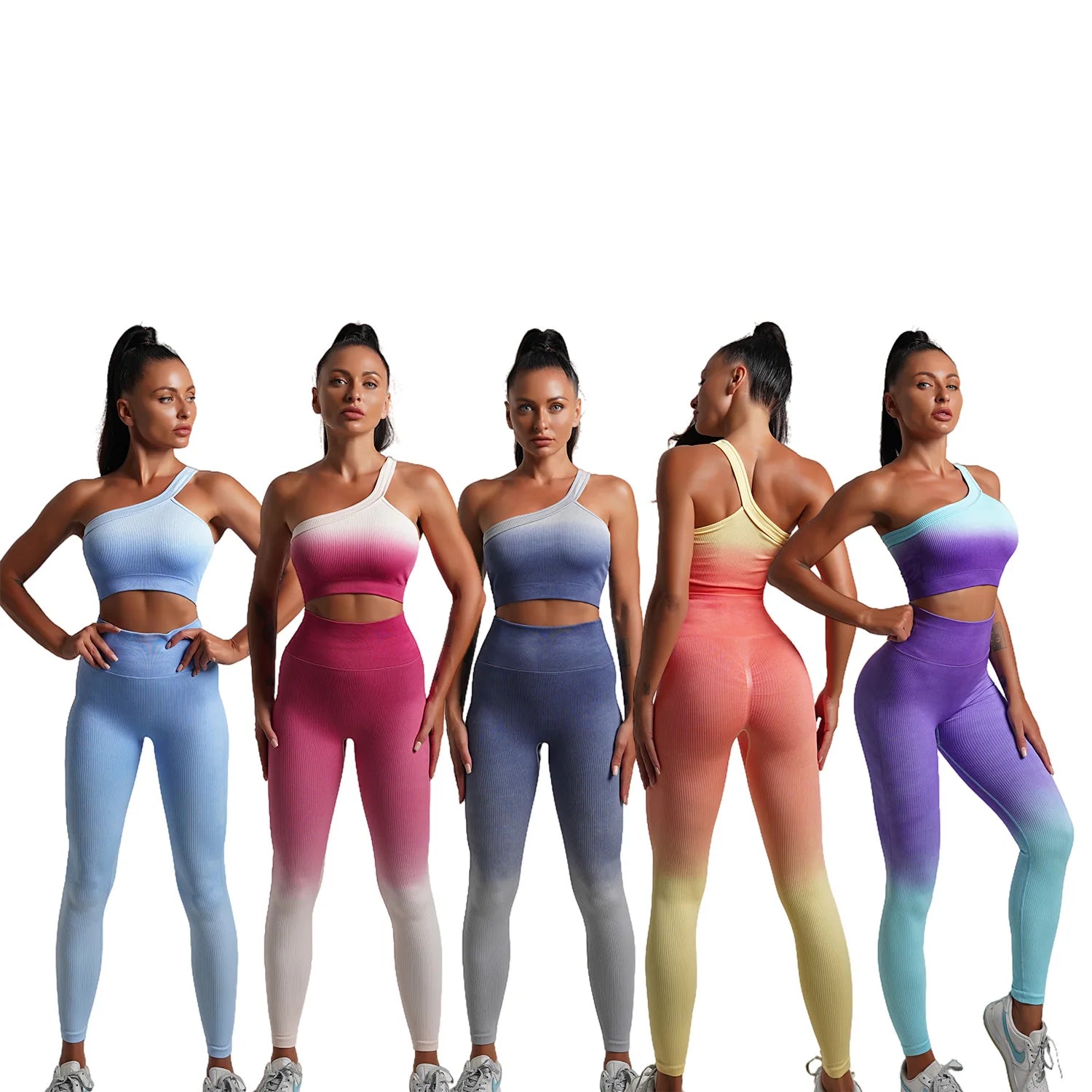 Seamless Gradienten-Yoga-Sets Sportfitness hohe Taille-Hüft-Hose-Hosen langärmelige Anzüge Training Fitnessstudio-Leggings für Frauen